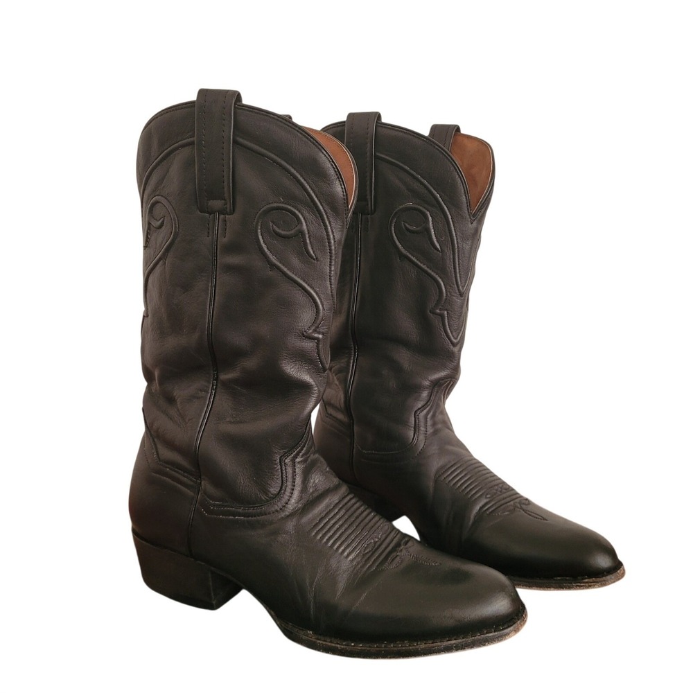 Dan Post Madboy Western Boots Mens Sz 9.5 Black Leather Cowboy Embroider DP80503
